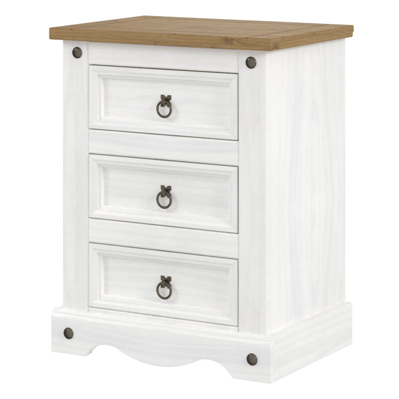 Mauldin 3 Drawer Bedside Table, White