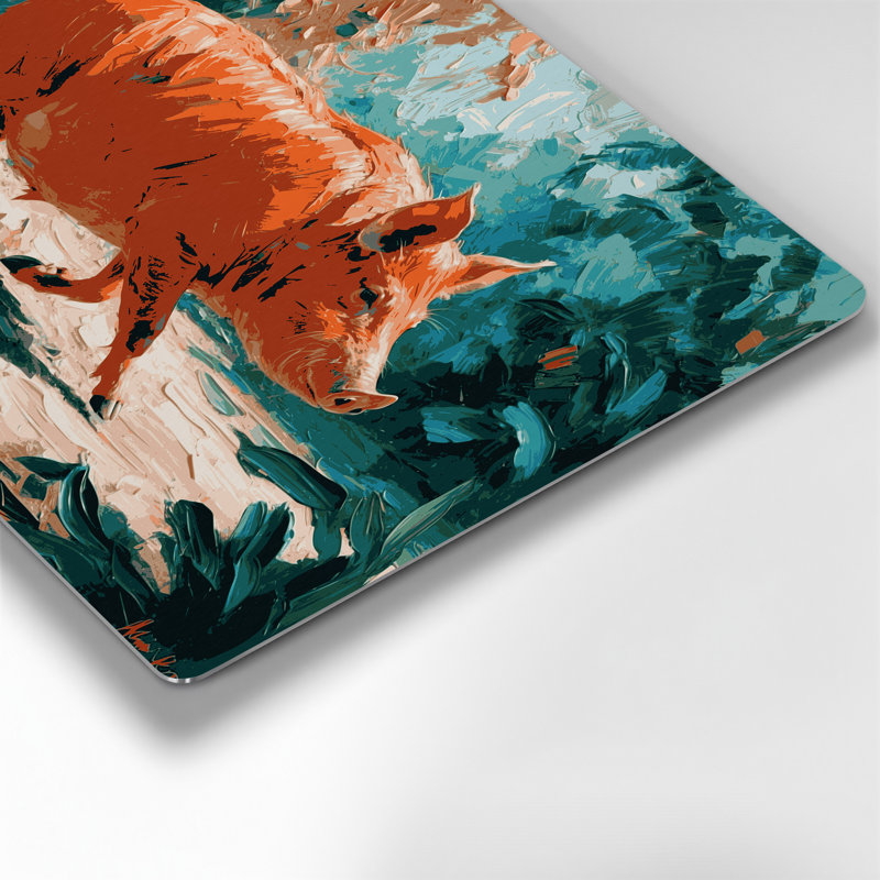 Faune, rivière rouge, cochon bleu, art mural en métal, H 8 po x l 10 po