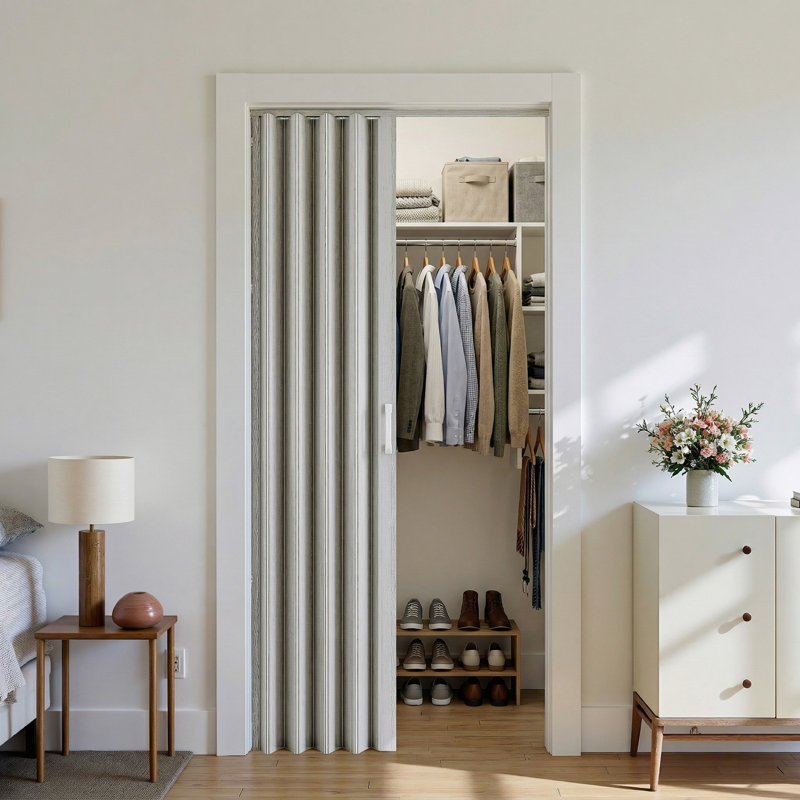 Double-layered Panelled PVC/Vinyl Accordion Door, 36" x 80", White