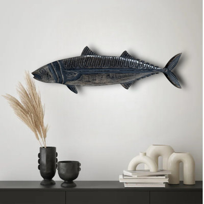 Barracuda Wood Wall Art - Black Wash Silver Foil