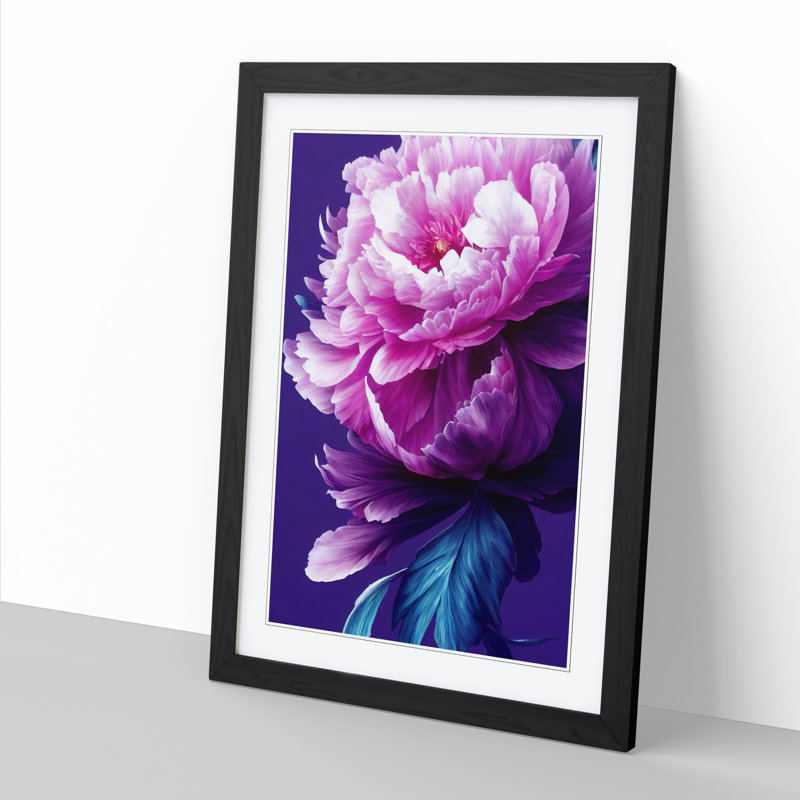 Peony Flower Cyberpunk - Single Picture Frame Print, 64cm H x 46cm W x 2cm D, Walnut