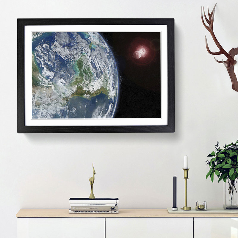 Earths View of the Sun and Moon - Picture Frame Graphic Art Print, Black Framed, 36cm H x 48cm W x 2cm D