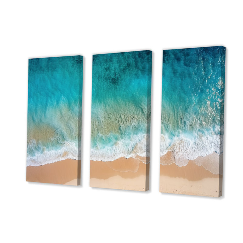 Vue aérienne de la plage bleue «Blue Tranquility» - art mural plage, H 28 po x l 36 po x P 1 po, Toile tendue