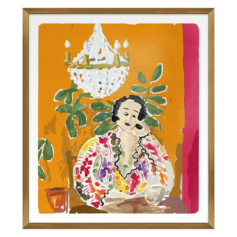 Madeline Orange Print by Dana Gibson, Gold, 40" H x 35" W x 0.75" D