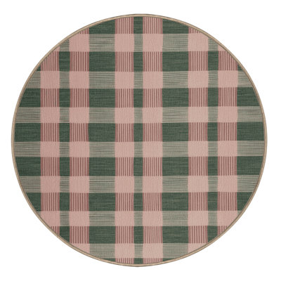 Machine Washable Checkered Pink Area Rug