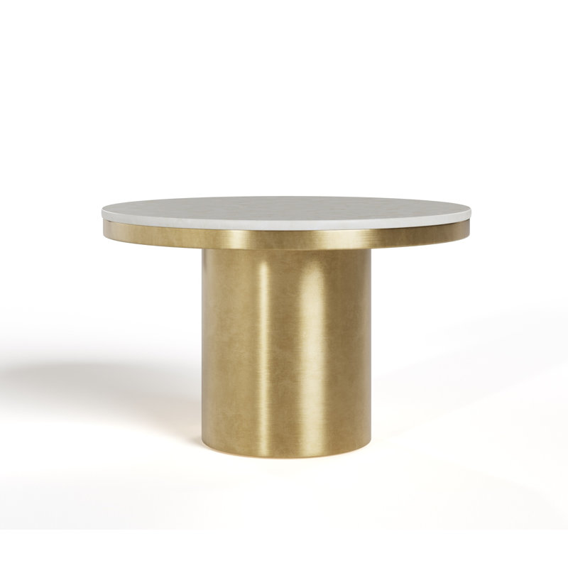 Rocky - Glam White Marble & Brush Gold Round Dining Table