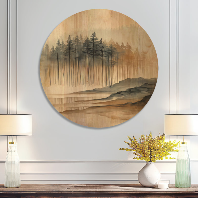 Forêt brumeuse de conifères I - Décoration murale ronde en bois de pin, 23" Round, Rond