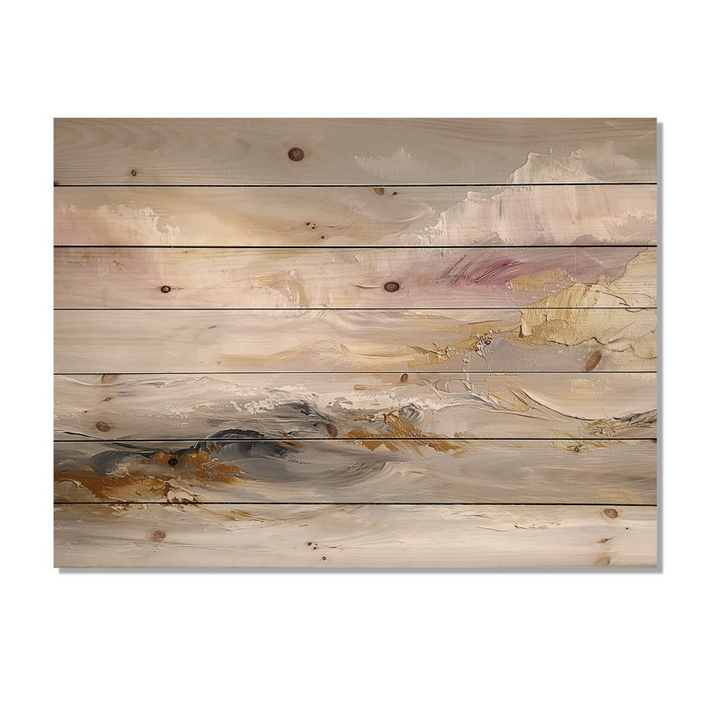 «Pure Golden Minimalisme Coastal Landscape III», art mural sur bois de plage, sur bois de pin naturel