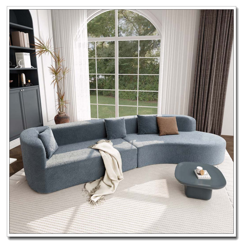 Boneless 132" Modern Sectional Sofa With Curved Design, 2-Piece Chenille Modular Couch With 4 Pillows, Plush Sponge & Spring Cushion