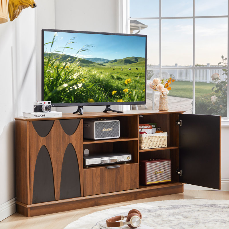 Meuble télé d'angle 57,9 po avec rangement, Brun / Noir