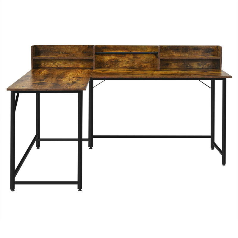 Bureau en L Quinones, Brun rustique / noir