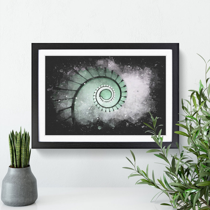 Lighthouse Spiral Staircase Paint Splash - Picture Frame Graphic Art, Black Framed, 62cm H x 87cm W x 2cm D