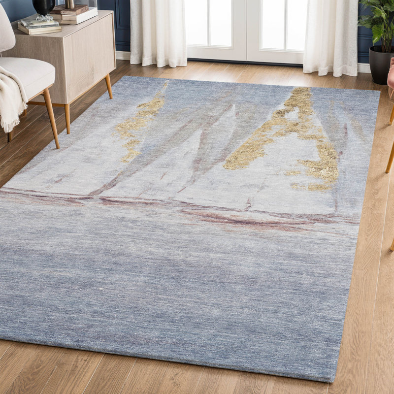 Premium Machine Washable Mayfield AMF2084 Coastal Rug, Blue, 9' x 12'