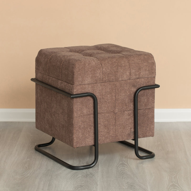 Millie Upholstered Ottoman, Brown Polyester Blend