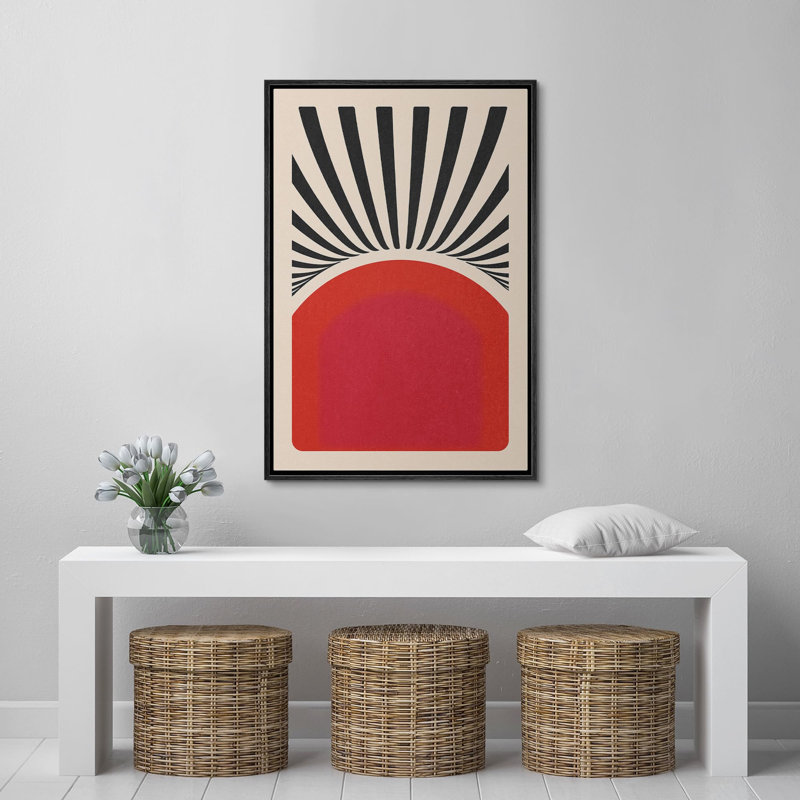 «Vibrant Polygon Motif Red Sun Landscape», reproduction d'art sur toile, H 24 po x l 16 po x P 1,5 po, Noir