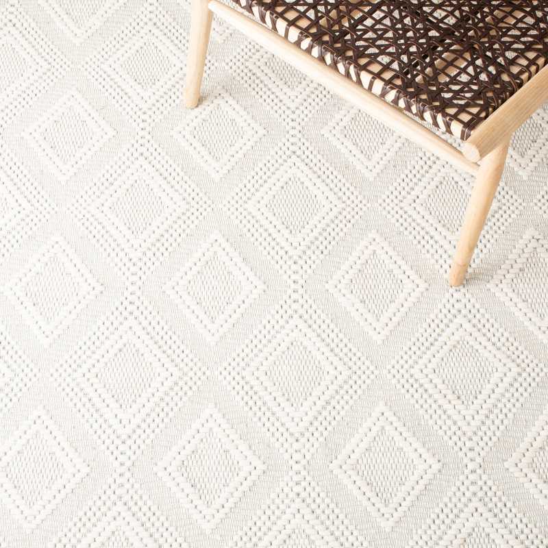Tapis géométrique en laine et en coton tissé à la main avec latex Marbella, Carré 6 pi