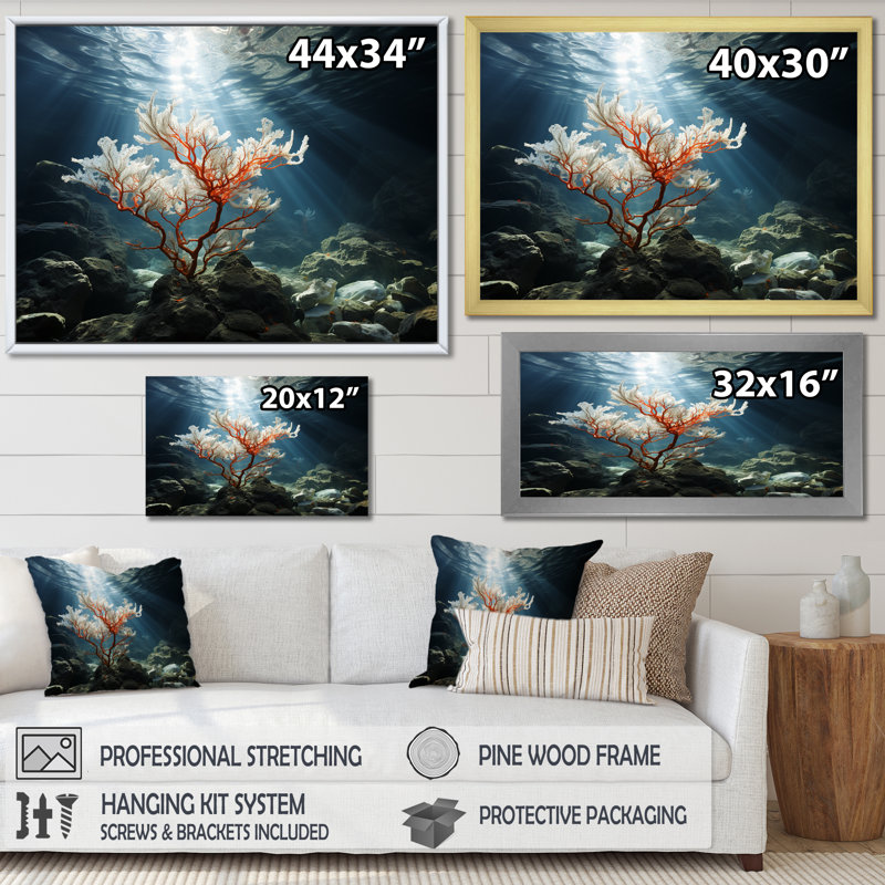 «Pink Coral Tree Under The Sea», reproduction d'art sur toile, H 12 po x l 20 po x P 1 po, Toile tendue