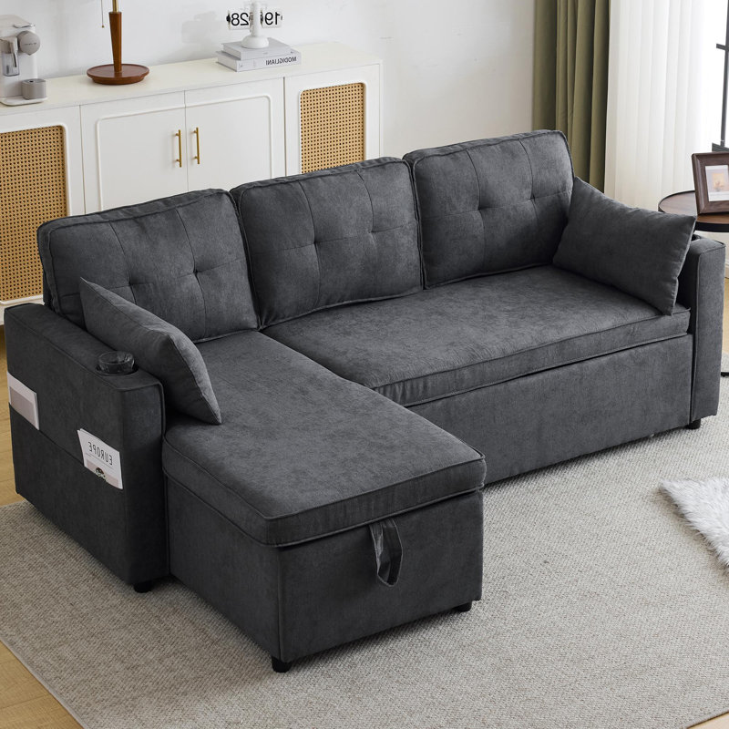 L Shaped Sofa 2 - Piece Upholstered Sofa & Chaise , Black