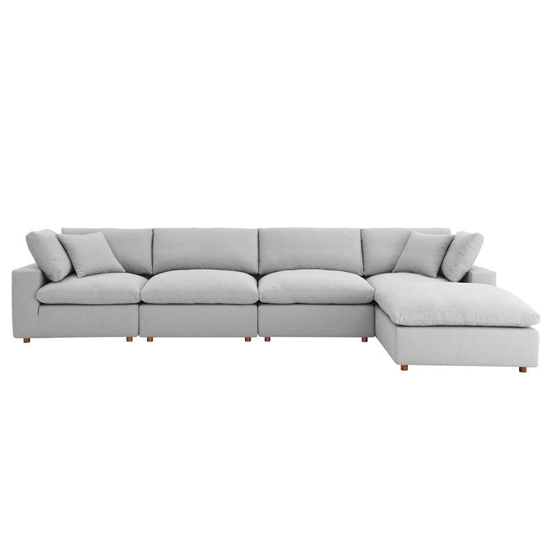 Modway Commix Down-Filled Overstuffed Upholstered Sectional Sofa Set, 5 Piece w/Chase, Light Gray