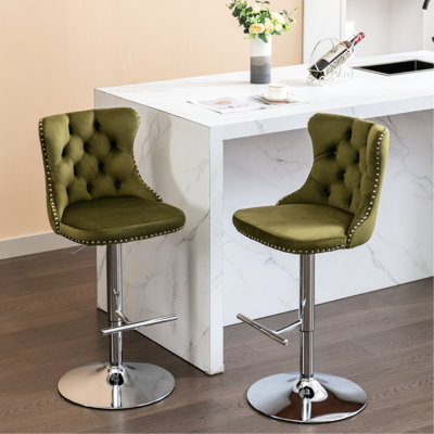 Revêtement moderne, pivotant à 360 °, siège réglable de 25 à 33 pouces de hauteur, dossier, revêtement en velours olive pour la maison, îlot de cuisine