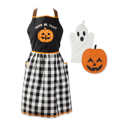 Jack O Lantern Collection Halloween Gingham Cotton Apron Sets