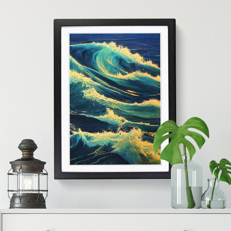 Moody Ocean Wave Vol.2 - Picture Frame Print, 46cm H x 34cm W x 2cm D, Oak