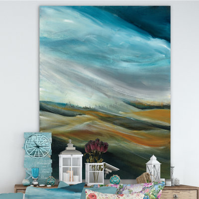 Aquarelle, désert, tempête, abstrait bleu, reproduction d'art sur toile tendue