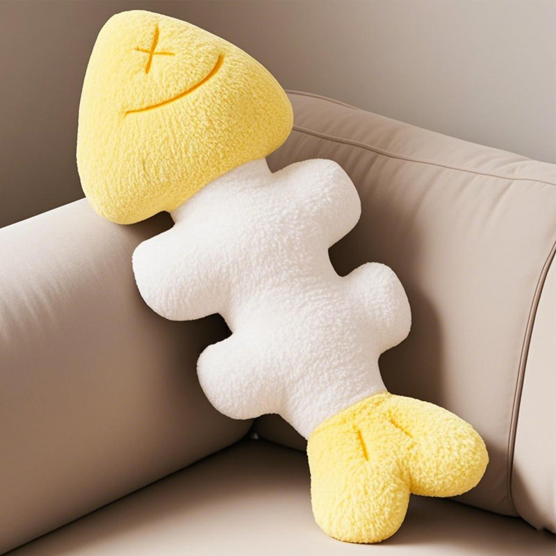 Coussin à poils longs Fishbone, H 20,5 po x l 9,8 po, Jaune