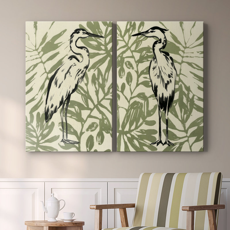 Rétro Parlor Heron I - Toile tendue avec châssis de qualité supérieure - Prêt à accrocher, H 48 po x l 32 po