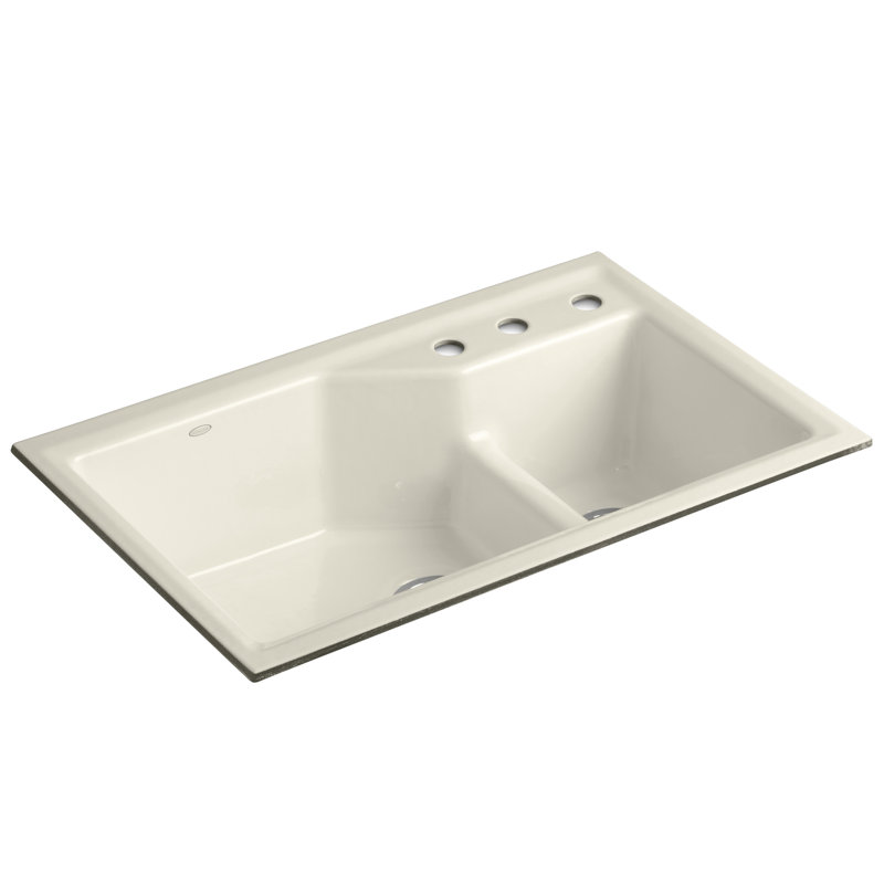 Évier de cuisine à double cuve avec accessoires Indio® L 33 po x l 21,125 po, 3 trous, Amande
