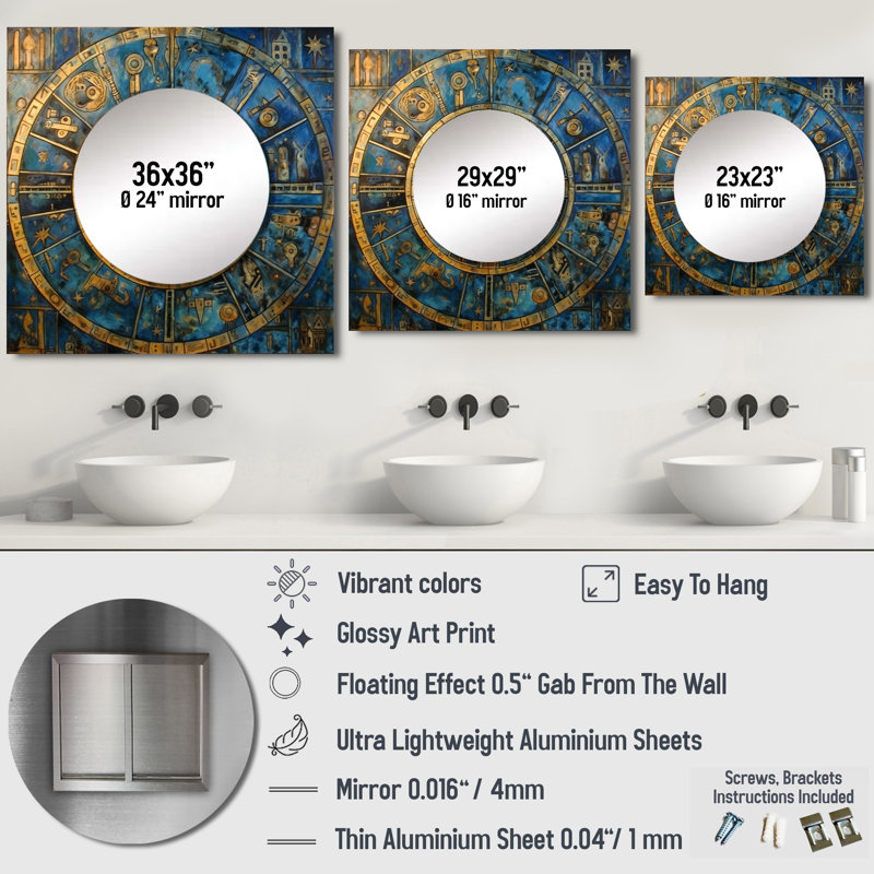 Denessa - Geometric Square Mirror Wall Decor For Bedroom, 29" x 29"