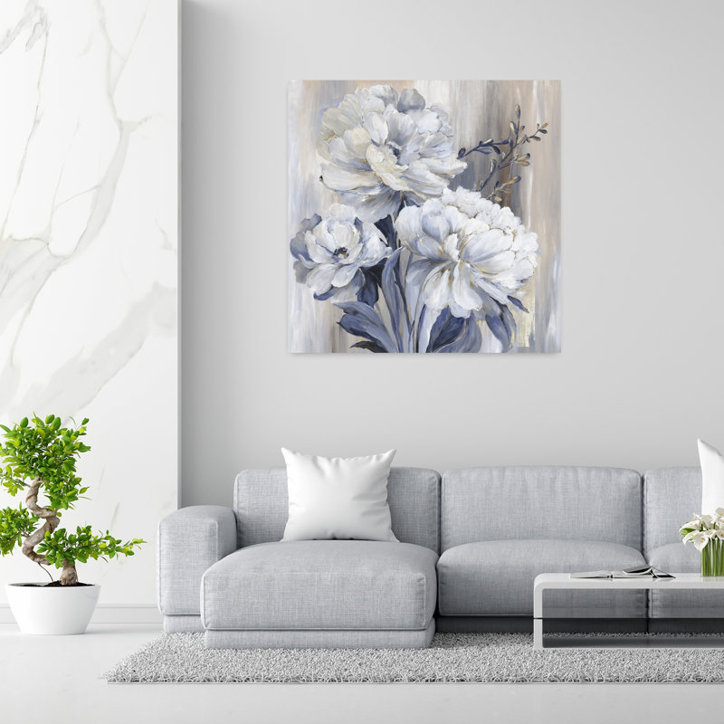 Art botanique bleu contemporain, H 48 po x l 48 po