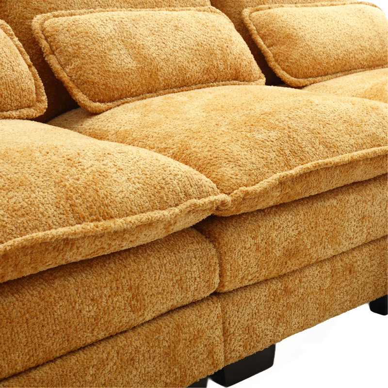 Modern Large Chenille Fabric U-Shape Sectional Sofa, Mustard Yellow Boucle