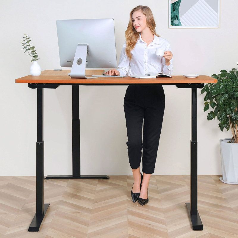 Adjustable Height L-Shaped Standing Desk with Built-In Electrical Outlet