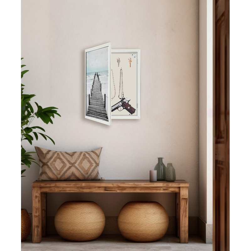 Art mural blanc avec rangement secret - 17 po x 21 po - Cadre blanc