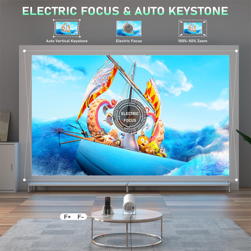 [Electric Focus] Projector With Android System, Portable Projector With Wifi 6 And Bluetooth, Auto Vertical Correction, FULL HD 1080P, Outdoor Movie Projector For Phone