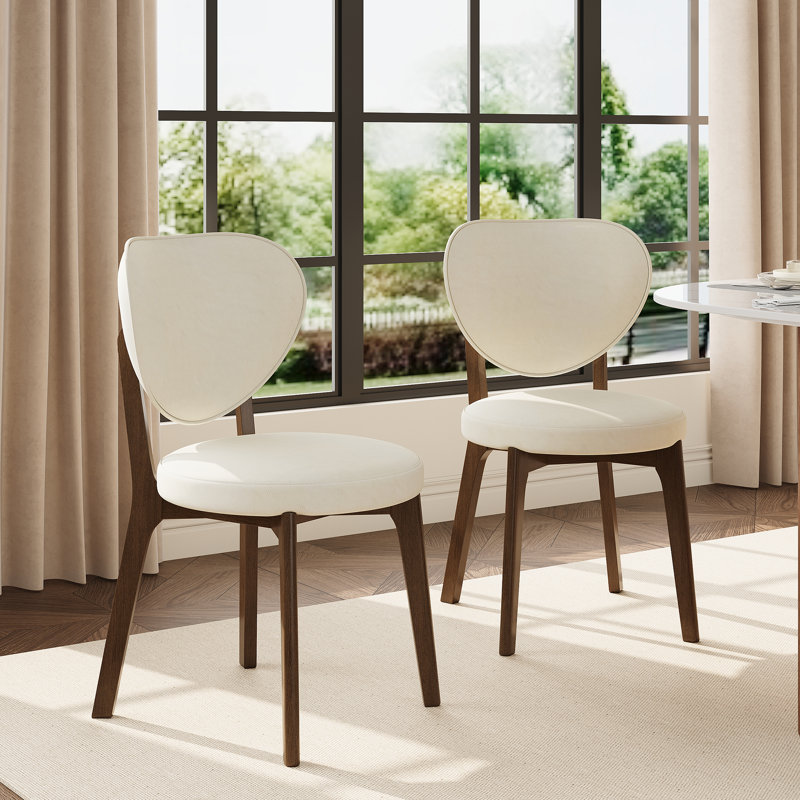 Upholstered Faux Leather Dining Chairs With Curved Back, Angled Walnut Oak Legs, Modern Armless Side Chairs For Kitchen & Dining Room  (Set of 2)