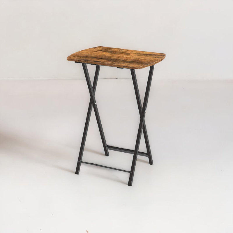 Rathore Rustic Industrial Wooden Folding Side Table with Storage End Tables Living Room Furniture
