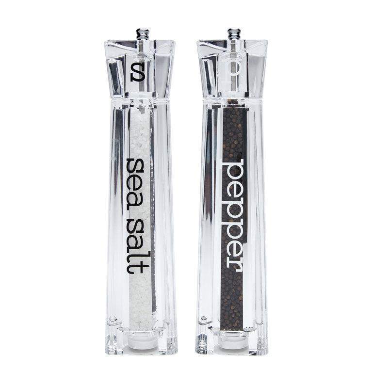 Salière et poivrière lettres 3 po x 3 po, Transparent / noir / blanc