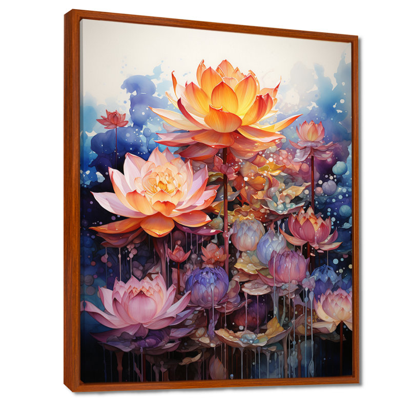 Orange orange, art bouddhiste lotus mandala - art mural bouddhisme, H 20 po x l 12 po x P 1 po, Cadre flottant brun