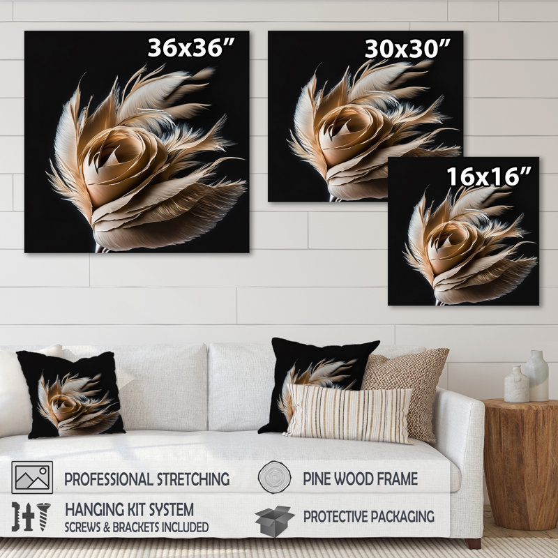 «Pink Feather Rose on Black II», reproduction sur toile, H 24 po x l 24 po x P 1 po, Toile tendue