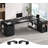 78" Executive Desk With Lockable File Cabinet, L Shaped Office Desk With Power Outlets, Privacy Screen, Marble Black-1244578138