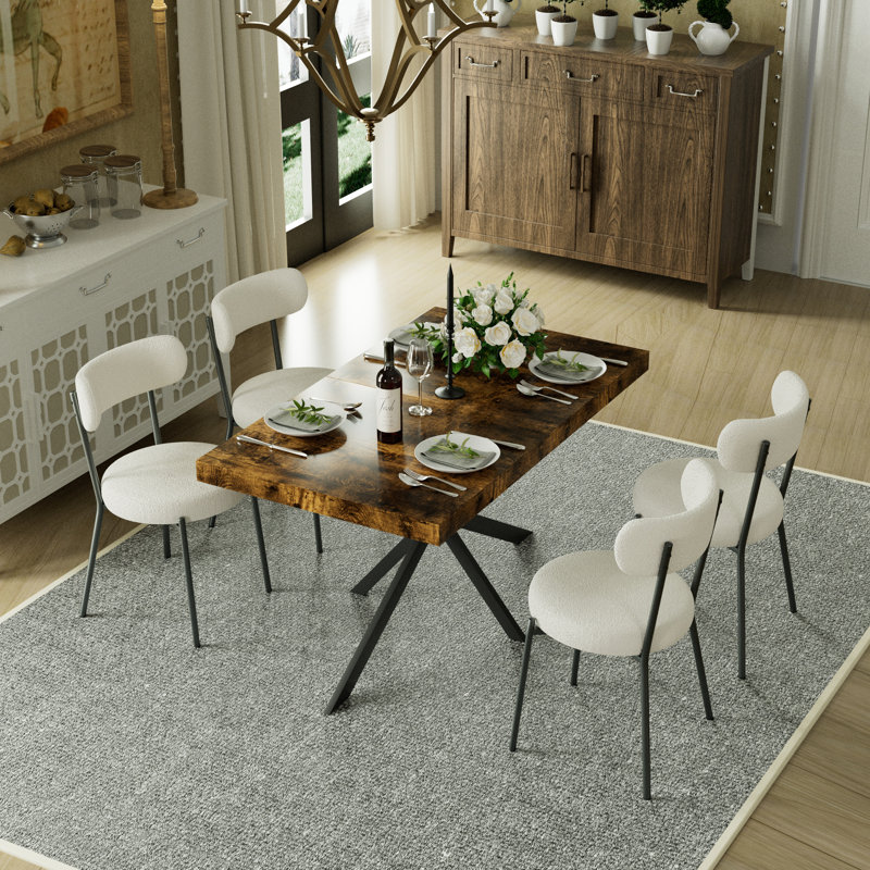 Table de salle à manger rectangulaire extensible de 55,11 po à 70,86 po avec chaises en bois, 5, Blanc/Noir