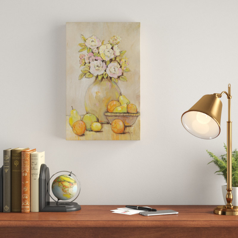 «Still Life Study Flowers And Fruit II», reproduction de peinture acrylique sur toile tendue, H 19 po x l 12 po x P 2 po