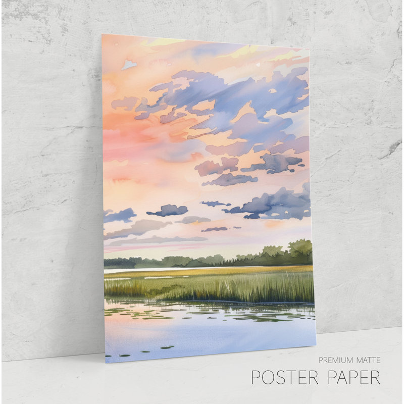«Pastel Marsh Sunset», ensemble de 3 affiches ou toiles, reproduction d'art aquarelle côtière, Affiche sans cadre