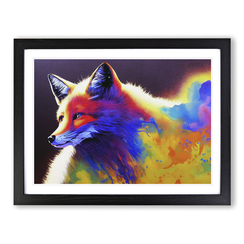 Mind Bending Fox Abstract - Single Picture Frame Print, Black Framed, 25cm H x 34cm W x 2cm D