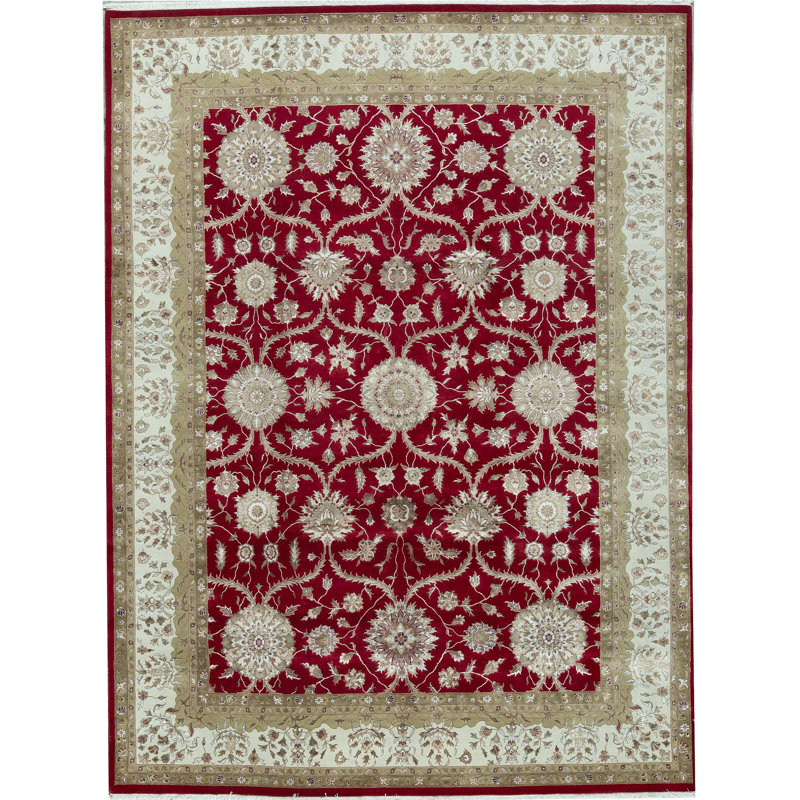 Tapis rouge et ivoire noué à la main de haute qualité