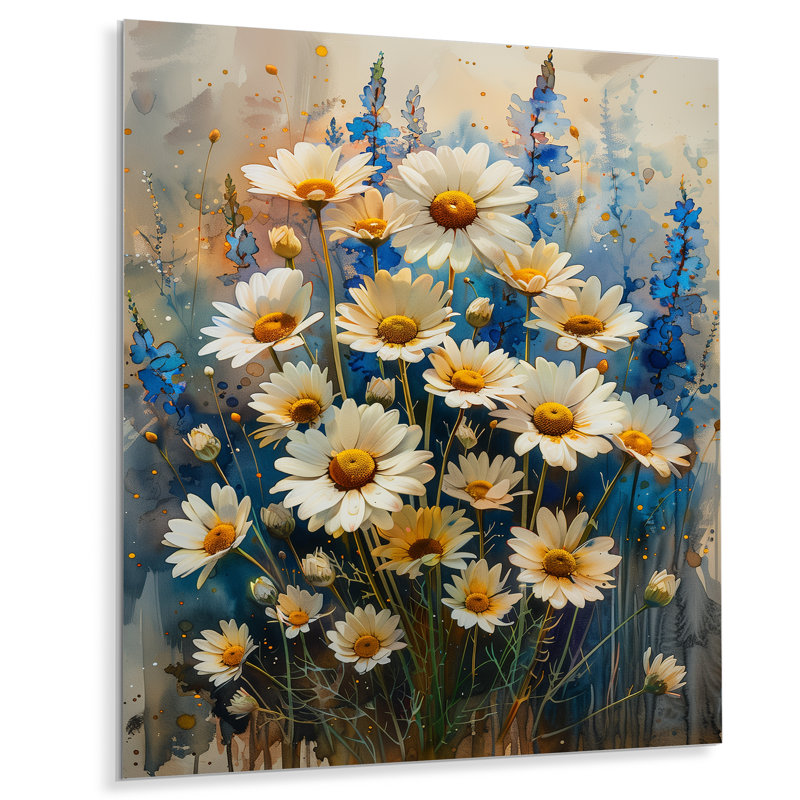 Bleu et blanc nature morte fleurs de jardin I - marguerites, impression d'art mural, Toile tendue