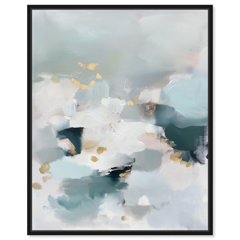 «Morning Dew II Canvas Moody Abstracts» par Art Remedy, H 46 po x l 37 po, Cadre flottant noir