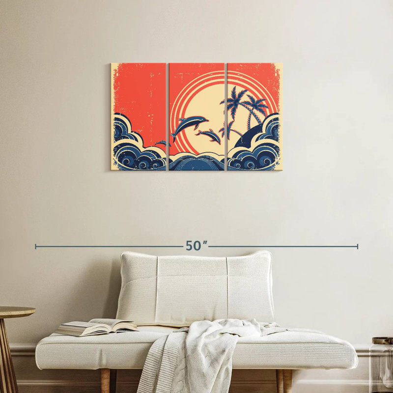 Brampt Retro Beach Dolphins, 20" H x 33" W